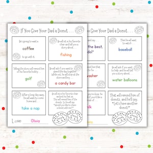 Afdrukbaar Vaderdag, "Als je je vader een donut geeft" Instant download pdf, Vaderdag-schrijfprompt voor kinderen