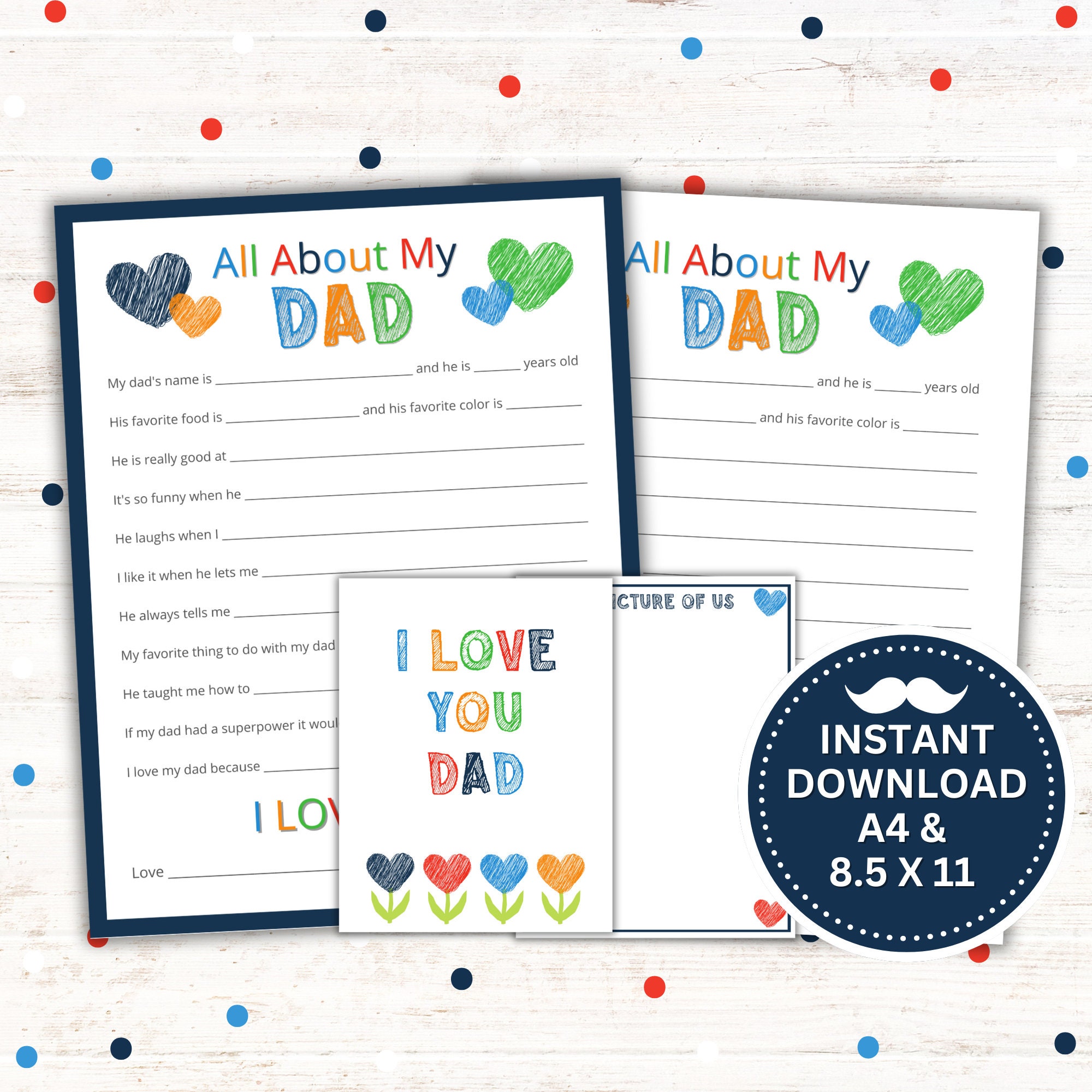Father's Day Gift All About My Dad Printable | Dad's Birthday Gift | Personalized Dad Gift from Kids | Instant Download