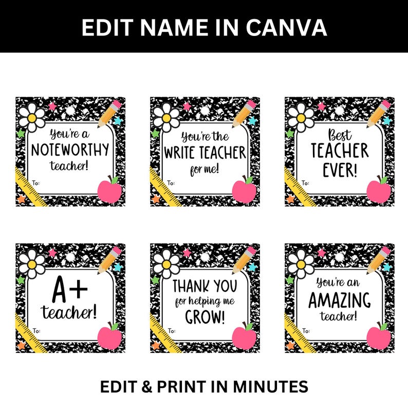 Editable Teacher Gift Tags Printable Canva Template End of Year ...