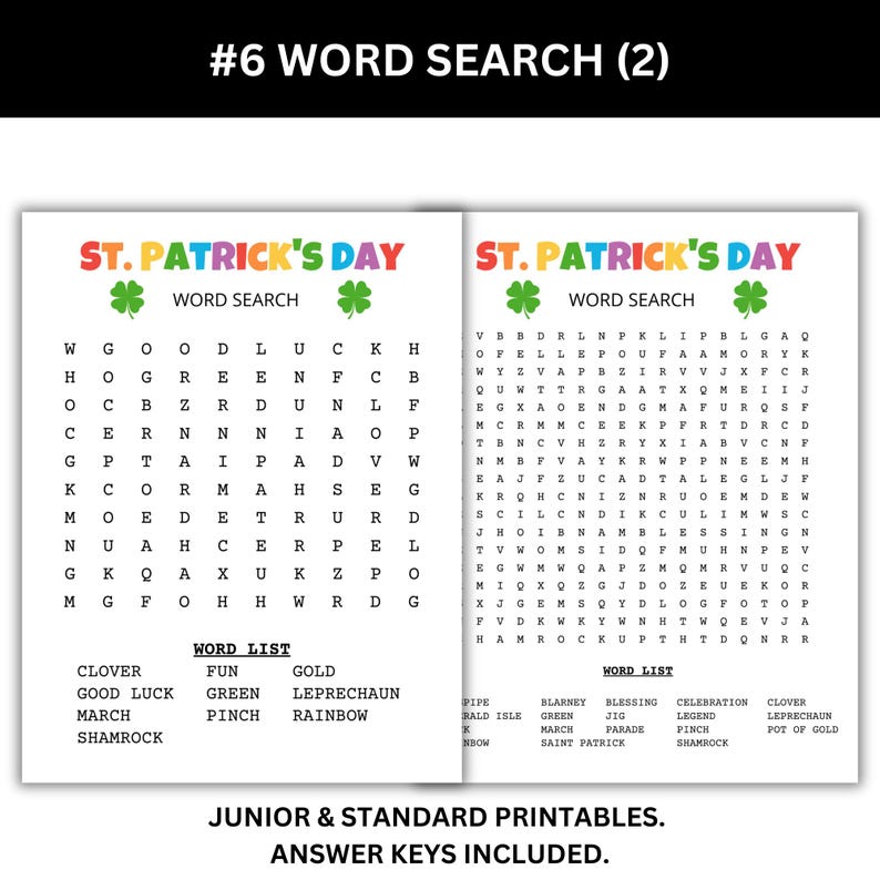 Two word searches. One for younger kids and one for older kids.