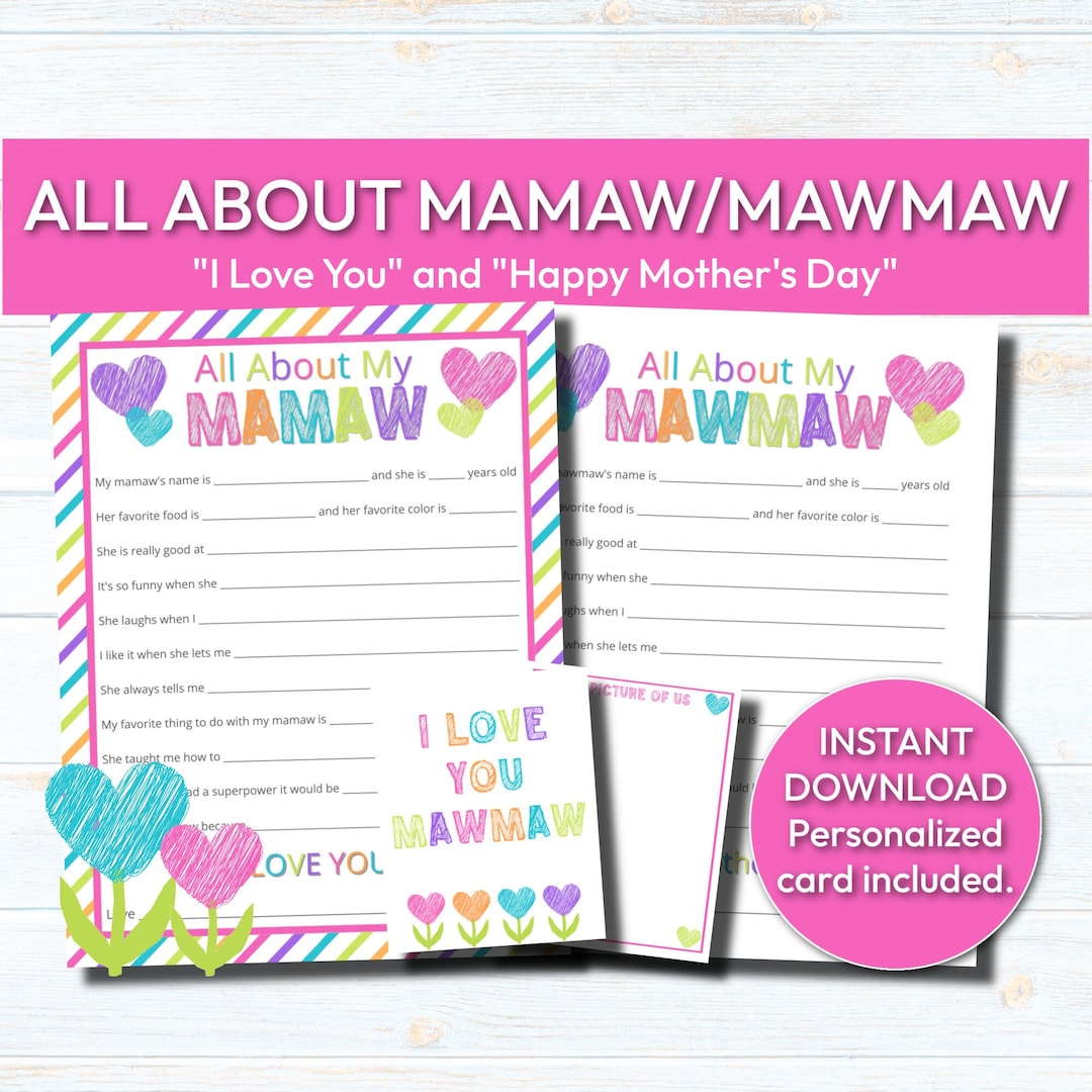 Printable Mother's Day Gift, Mawmaw, Mamaw, Mother's Day Card for ...