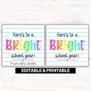 Back to School Gift Tag - Here&#39;s to a Bright School Year, Editable Canva Template, Teacher Tags