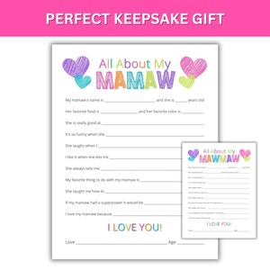 Mother's Day Gift - All About My Mamaw/mawmaw Printable - Grandparents ...