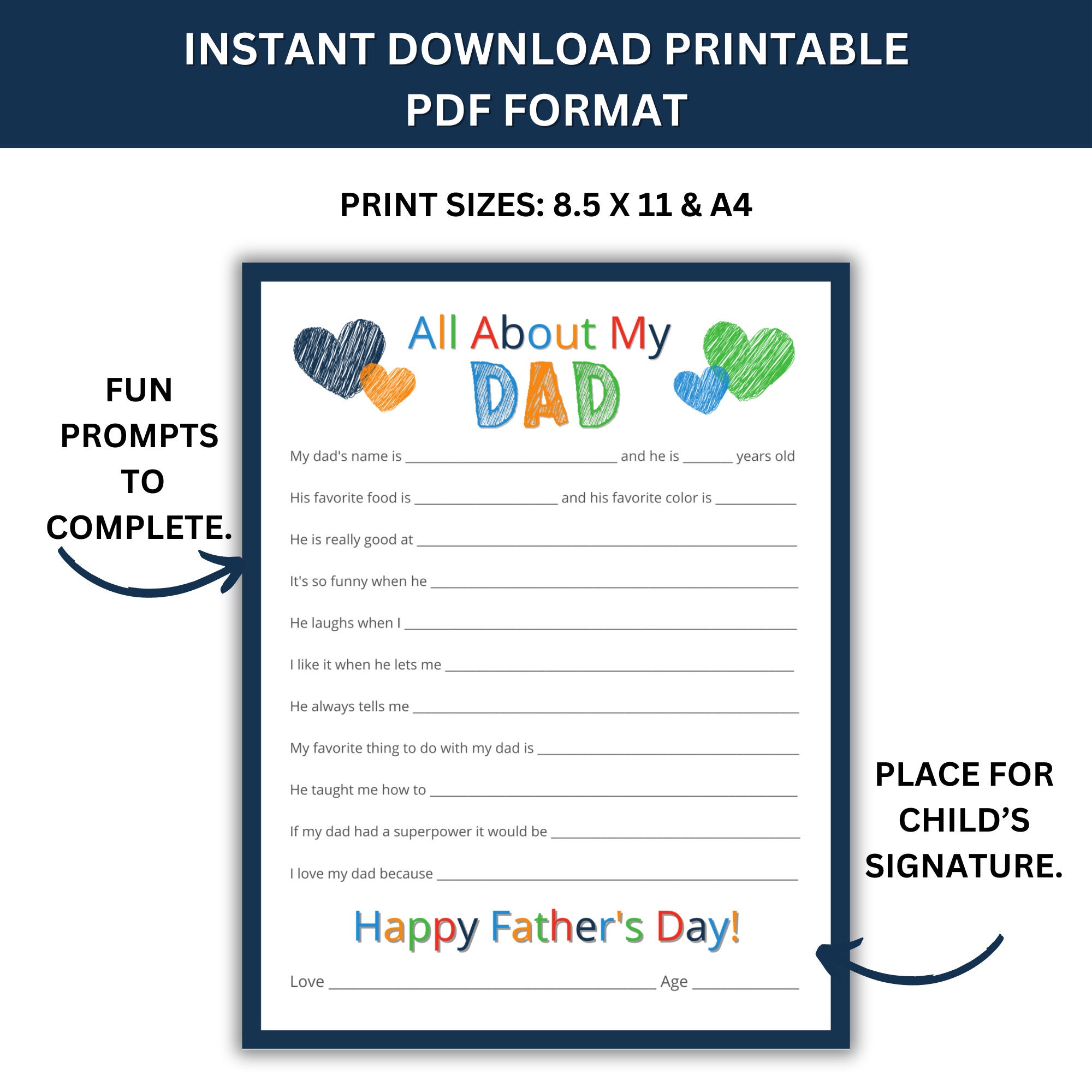 All About My Dad Printable | Father's Day Gift, Kids Interview Card ...