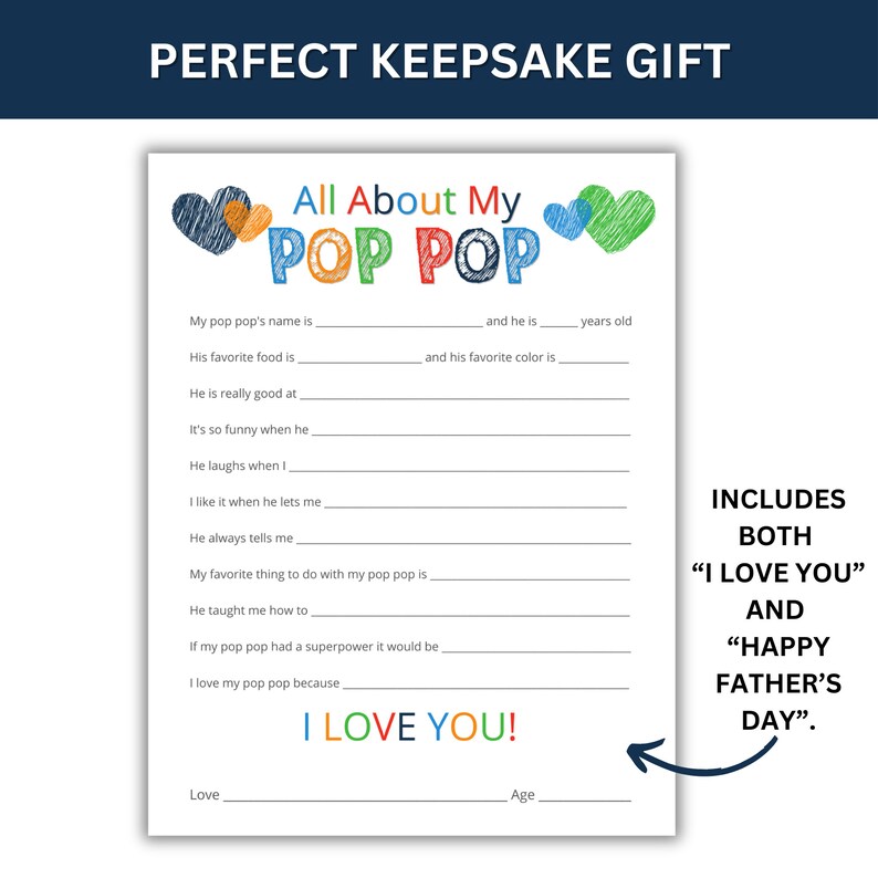 All About My Pop Pop Printable, Fill-in Card (digital Download) - Etsy