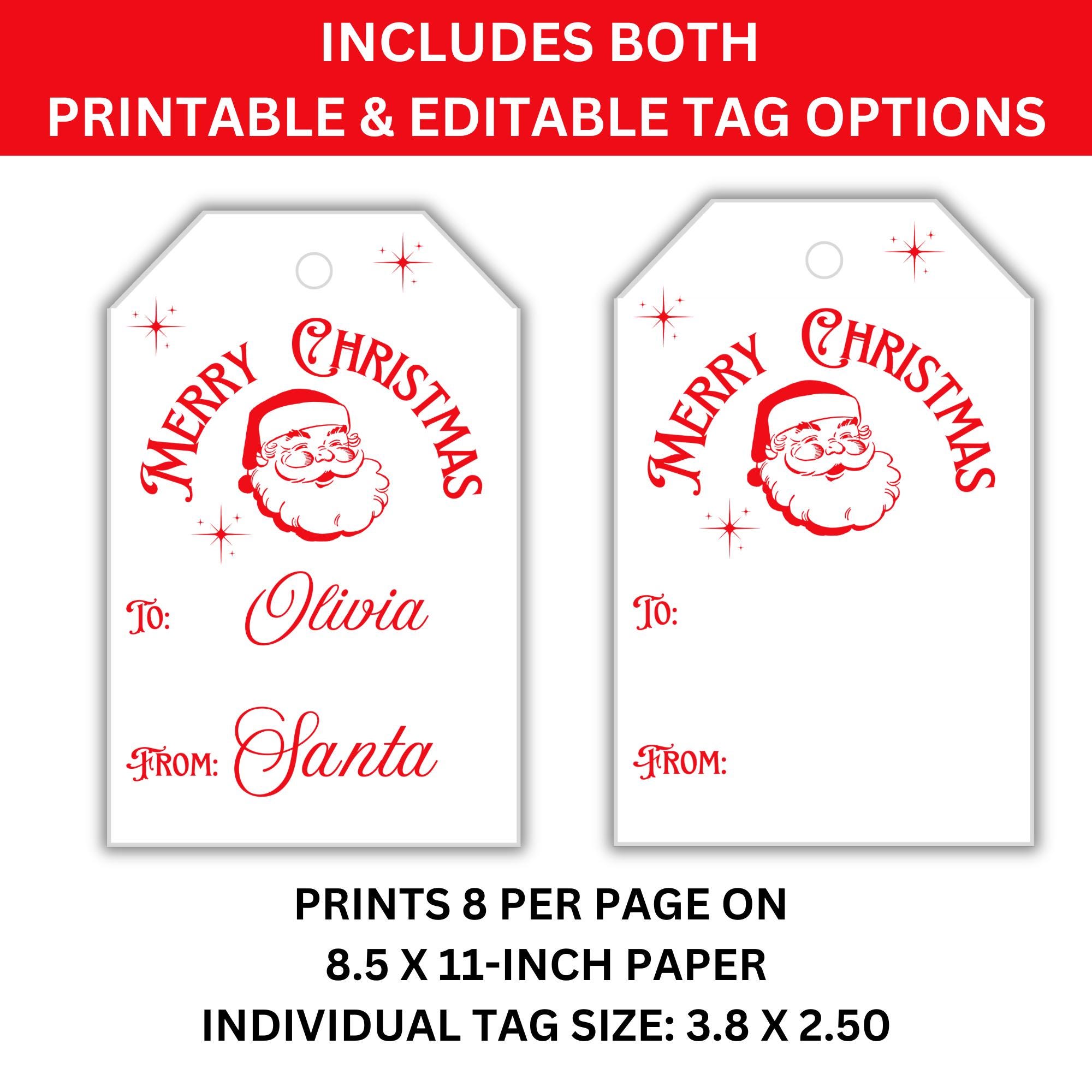 Santa Christmas Gift Tags | Editable Canva Template (PDF) - Etsy