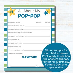 All About My Pop Pop Printable Father's Day Card - Etsy