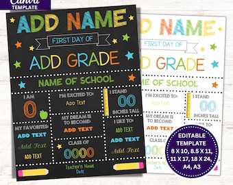 Chalkboard Back to School Sign, Editable First Day of School Sign, Editable Last Day of School Sign, Editable School Signs, Instant Download