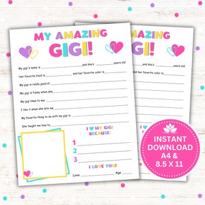 Cadeau de fête des mères pour grand-mère, imprimable My Amazing Gigi, cadeau d'anniversaire, fête des grands-parents, PDF à téléchargement immédiat, 8,5 x 11 et A4