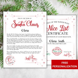 Carta personalizada do Papai Noel e certificado da lista de bons | PDF personalizado para impressão de Natal | Experiência mágica do Papai Noel