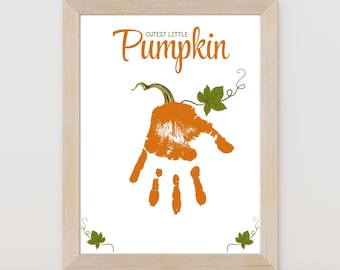 Cutest Little Pumpkin Printable, Fall Handprint or Footprint Craft, Halloween Kids Keepsake, Instant Download