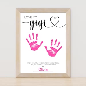 Arte imprimible de huellas de manos y pies "Amo a mi Gigi", regalo para el Día de la Madre y el Día de los Abuelos, descarga instantánea