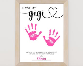Arte com pegadas de mão "I Love My Gigi", presente de Dia das Mães (download instantâneo)