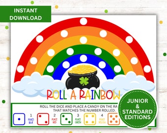 St. Patrick's Day Game - Roll A Rainbow Addition Dice Game Printable - Instant Download