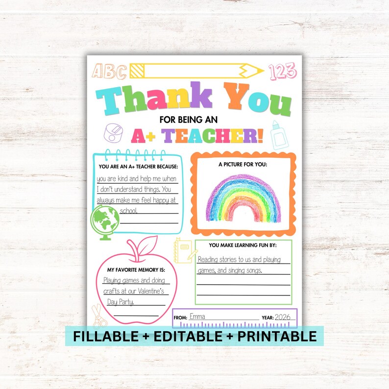 A+ Teacher Thank You Printable Fill in Gift, Editable Canva - Etsy