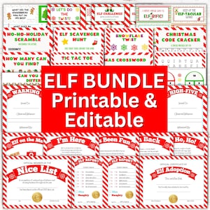 Pacote de elfos para impressão e edição, cartas de elfos, notas, jogos e acessórios, download instantâneo em PDF Canva