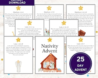 Advent Scripture Cards, Advent Calendar, Nativity Advent Calendar, Kids Advent Cards, Scripture Advent Cards, Christmas, Bible Advent Cards