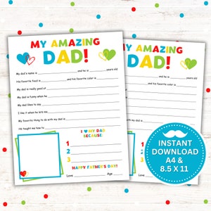Vaderdagcadeau - My Amazing Dad Afdrukbaar, verjaardagscadeau, pdf direct downloaden