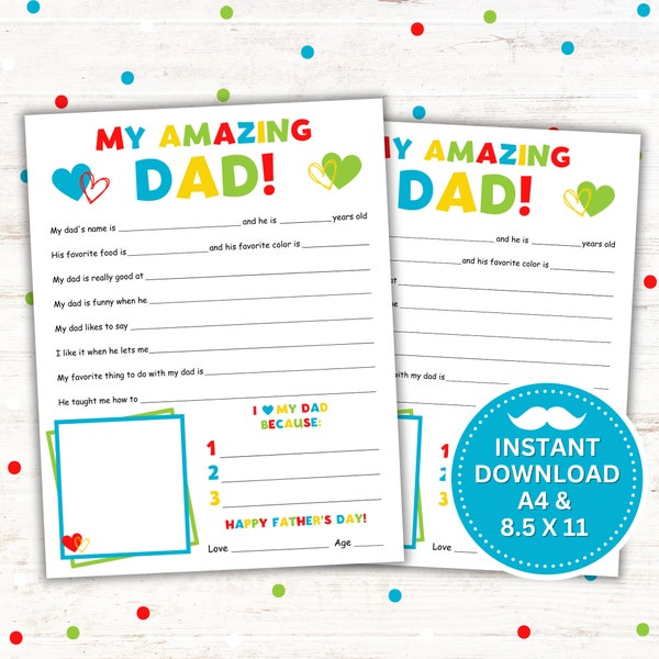 My Dad Printable – Fill-In Keepsake, Father's Day Gift (PDF)