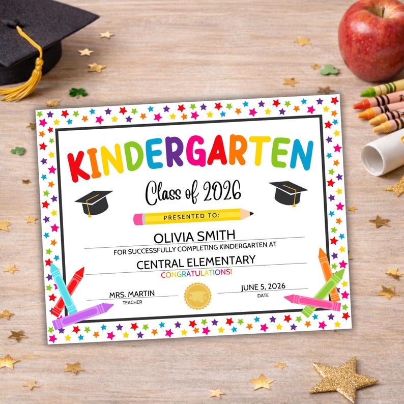 Kindergarten diploma printable graduation certificate