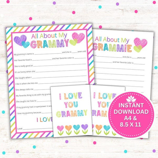 Printable Mother's Day Gift, All About My Grammy/Grammie Printable, Grandparents Day, Instant Download