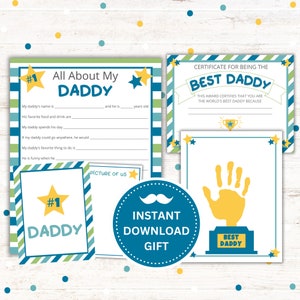 Alles over My Daddy Afdrukbaar - Vaderdagcadeau - Instant download pdf - Best Daddy-certificaat, trofee handafdruk kunst, #1 Daddy Card