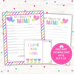 Muttertagsgeschenk für Oma, Alles über meine Mimi Printable, Sofortiger Download PDF und JPG, Größen 8,5 x 11 und A4