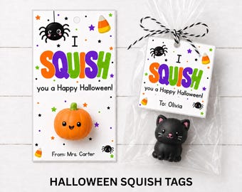 Printable Halloween Squish Gift Tags: Editable Canva Template for Classroom Treats