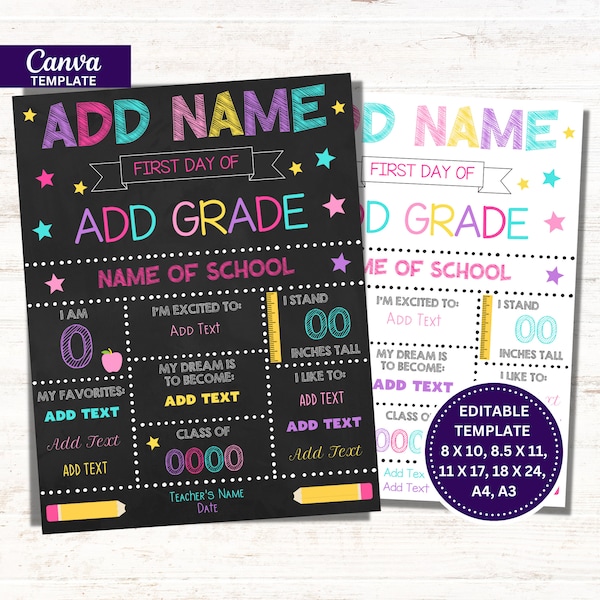 Chalkboard Back to School Sign, Editable First Day of School Sign, Editable Last Day of School Sign, Editable School Signs, Instant Download