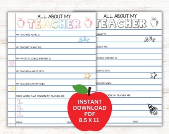 All About My Teacher - Fill in the Blank Activity for Students, Kids ...