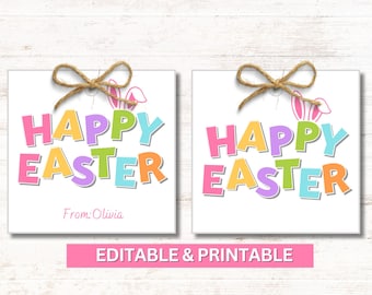 Editable Easter Gift Tags: Bunny Design, Printable PDF & Canva (Instant Download)