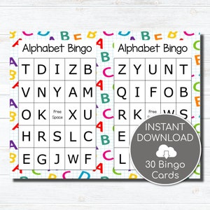 Actividades con letras, juegos del alfabeto imprimibles, hojas de trabajo del alfabeto, bingo del alfabeto