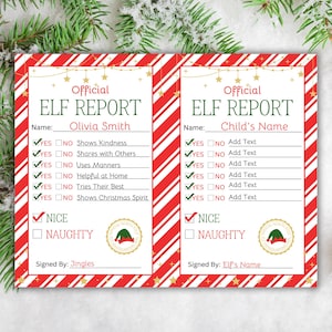 Relatório de elfo para impressão e edição | Anotações de elfo de Natal para crianças | Download instantâneo em PDF Canva