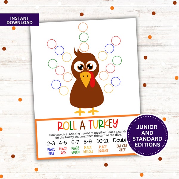 Printable Thanksgiving Games, Roll a Turkey Game, Instant Download, Thanksgiving Activity