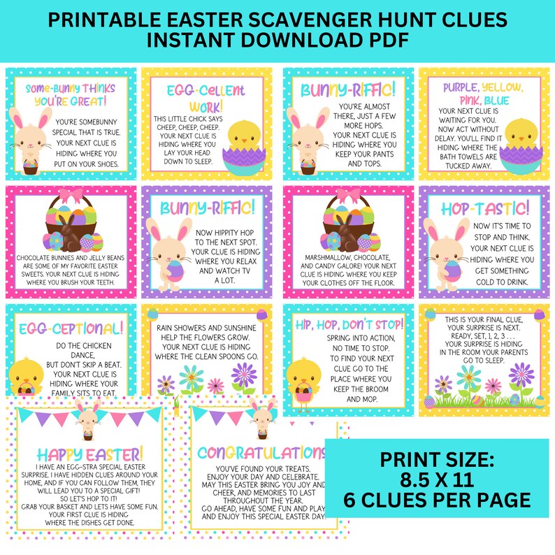 Easter Scavenger Hunt for Kids, Easter Hunt Clues, 14 Clue Treasure Hunt from the Easter Bunny, Easter Egg Hunt, Editable Easter Clues zdjęcie 2