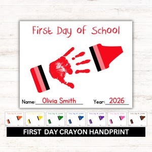 First Day of School Crayon Handprint Printable, Preschool & Kindergarten Keepsake