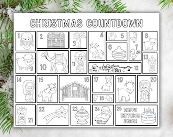 Nativity Christmas Countdown Coloring Advent Calendar | Printable PDF