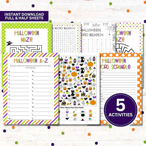 Printable Halloween Activity Bundle, Halloween Party Games, Printable Kids Halloween Games, Instant Download