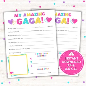 Mother's Day Gift for Grandma, My Amazing Gaga Printable, Grandparents Day Gift, Instant Download PDF