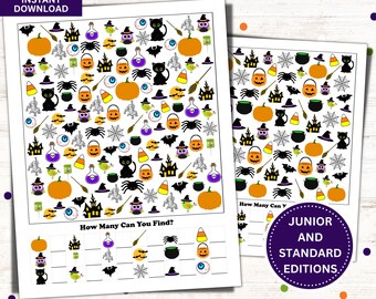 Halloween Party Games, How Many Can You Find Printable - Standard and Junior Versions -  Instant Download, Halloween Activity