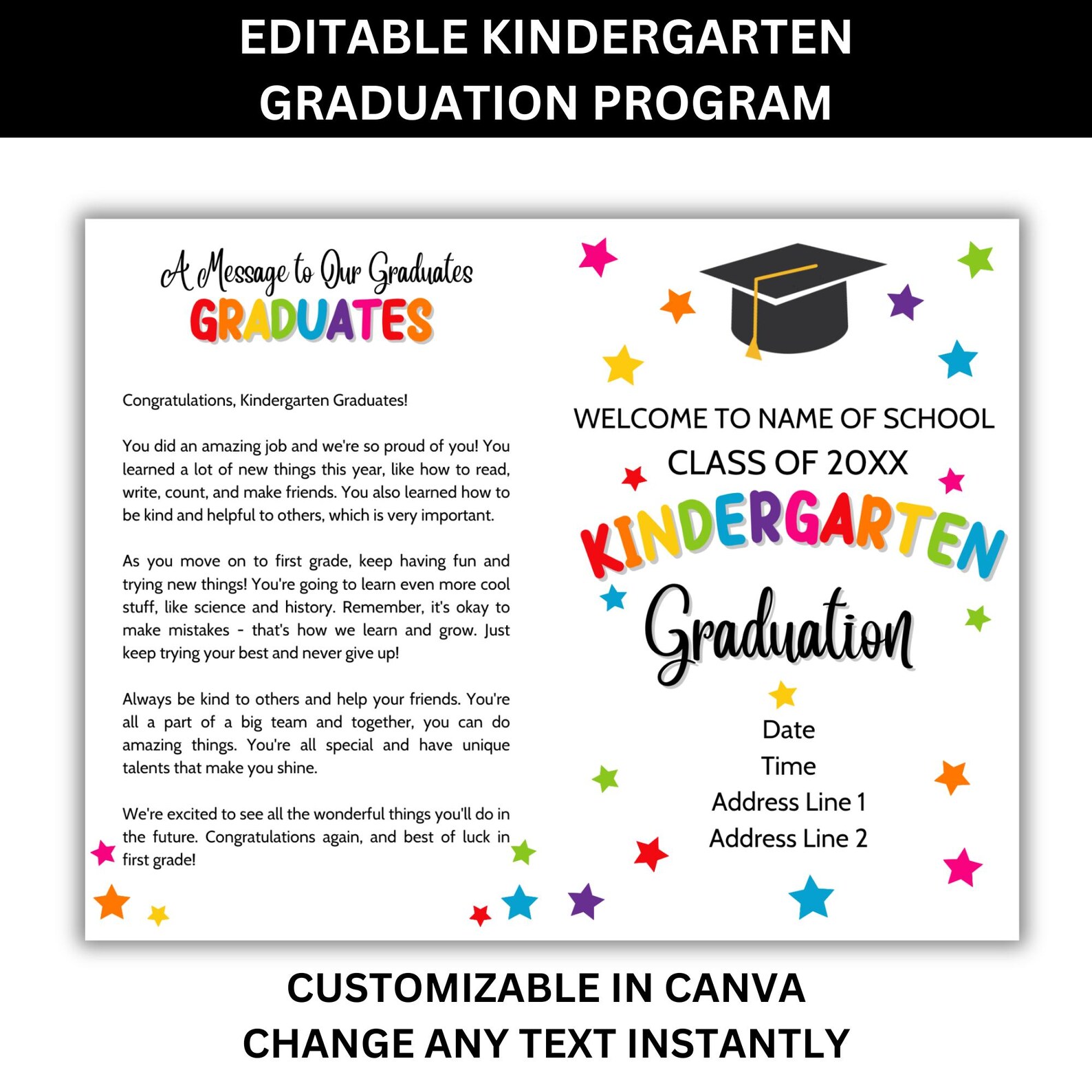 Editable Kindergarten Graduation Program Template Canva QR Code Sign ...