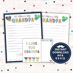 Tout sur mon grand-père imprimable | Cadeau fête des pères | Activité anniversaire de grand-père | Cadeau personnalisé des petits-enfants | Téléchargement instantané