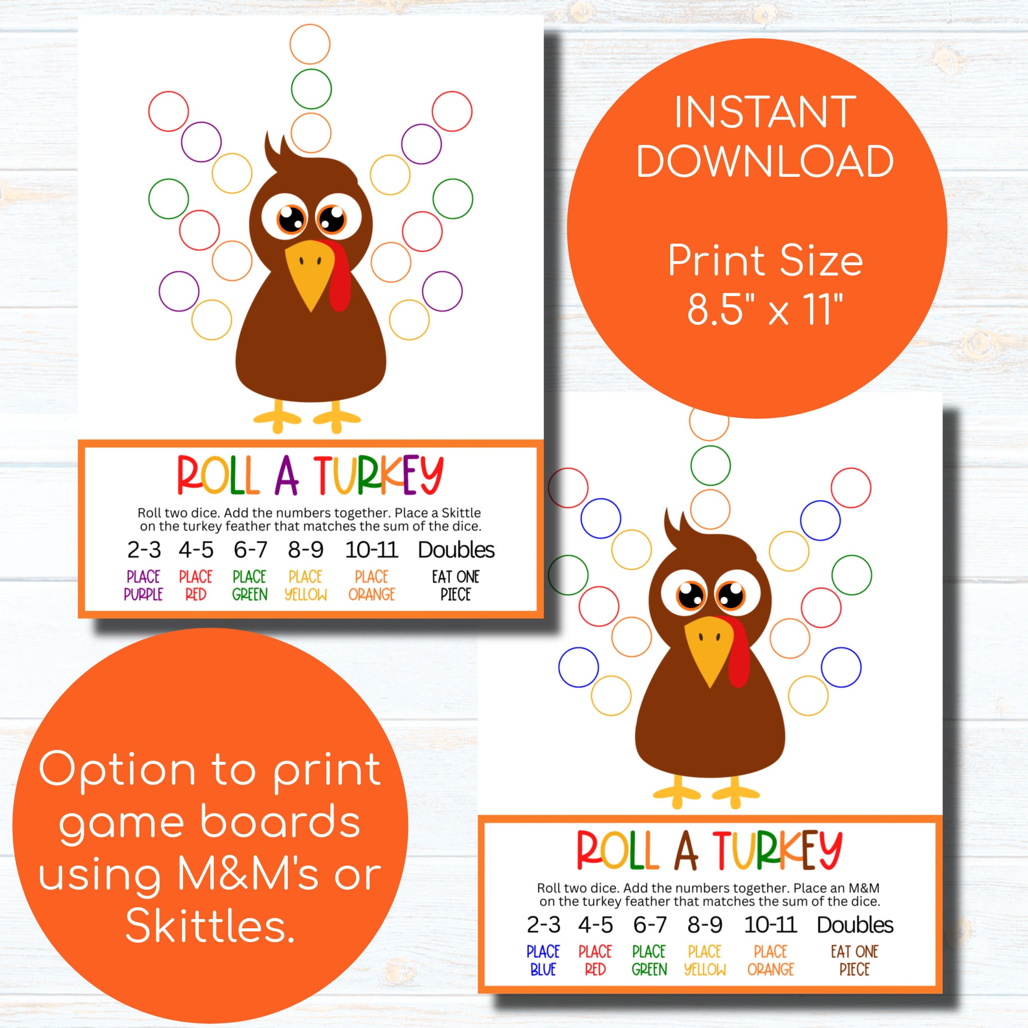 Roll A Turkey Game Thanksgiving Kids Table Games Etsy