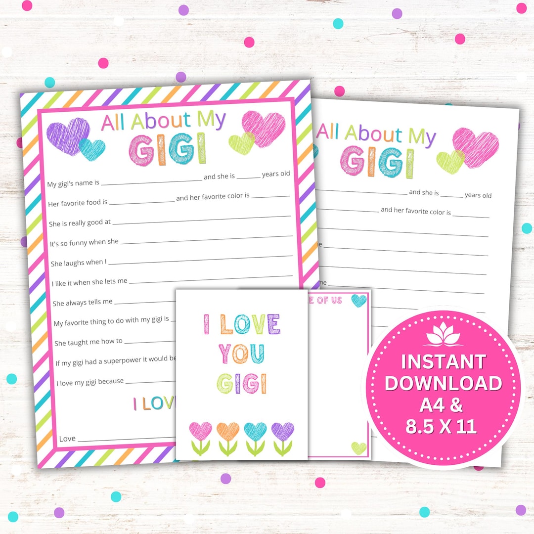 Mother's Day Gift - All About My Gigi Printable - Grandparents Day Card ...