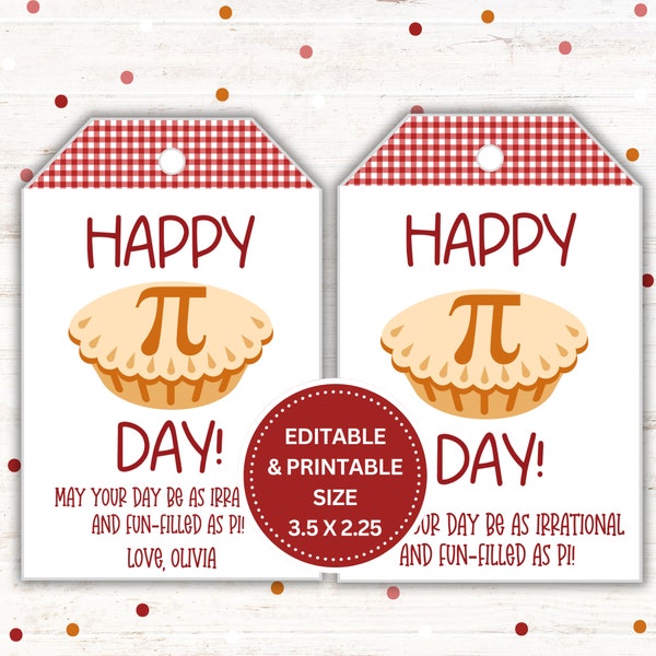 Happy Pi Day Gift Tags - Printable & Editable - Celebrate March 14th, 3.14, Treat Tags