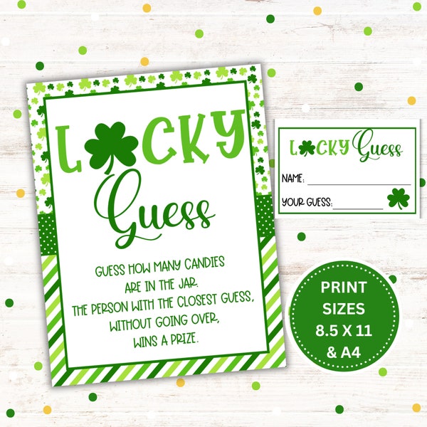 St. Patrick's Day Candy Guessing Game Printable - Instant Download - PDF - 8.5 x 11 - A4