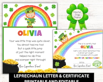 Leprechaun Letter & Certificate Printable | St. Patrick's Day Note (Editable)