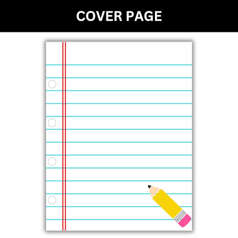 May include: A white sheet of lined paper with a red line down the side and a yellow pencil with a pink eraser at the bottom right corner.