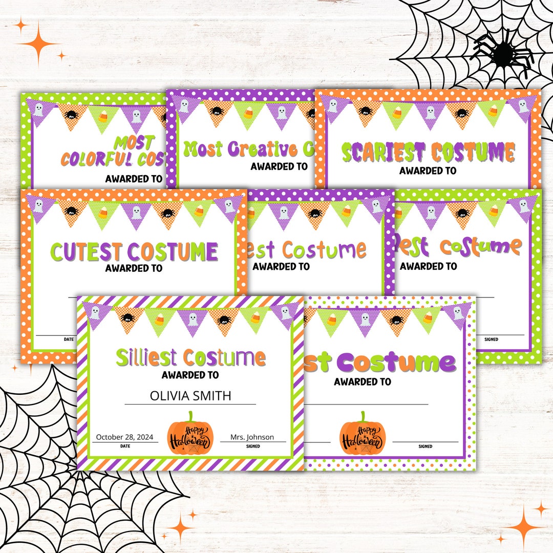 Printable Halloween Costume Awards | Editable Halloween Certificate ...
