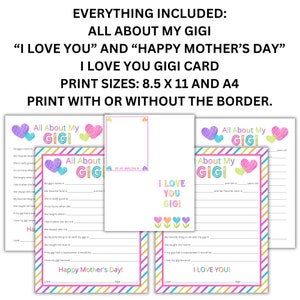 Mother's Day Gift - All About My Gigi Printable - Grandparents Day Card ...